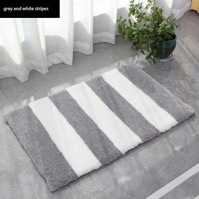 China Hot Selling Viable Home Decor Floor Door Stripe Entrance Bathroom Decoration Absorbent Bath Mat Quick Drying Striped Plush Mat for sale