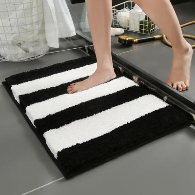 China Hot Selling Viable Microfiber Bathroom Carpet Mat Plush Striped 3cm Rectangular Floor Mat Bath Blanket Anti-Slip Bath Mat for sale