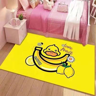 China Stain Resistant Cartoon Yellow Duck Patterning Kids Room Bed Under Carpet Loop Low Level Pile Rug for sale