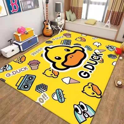 China Stain Resistant Cartoon Yellow Duck Patterning Kids Room Bed Under Carpet Loop Low Level Pile Rug for sale