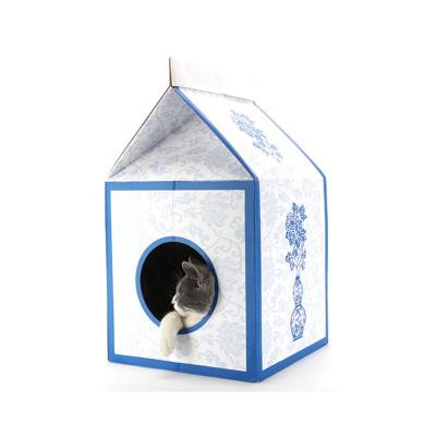 China Sustainable DIY New Design Corrugated Cardboard Cat Scratcher Indoor Cat House for sale