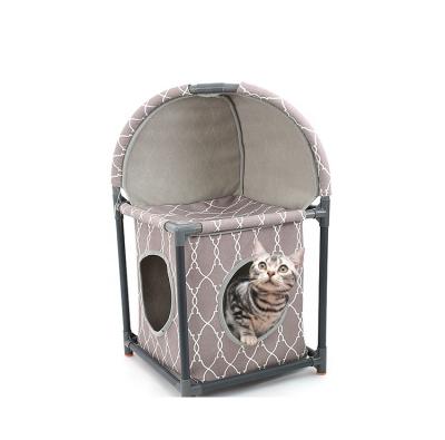 China Indoor DIY Double Layer Sustainable Collapsible Cat Toy Cattery Cat Bed Cat House With Soft Mat for sale