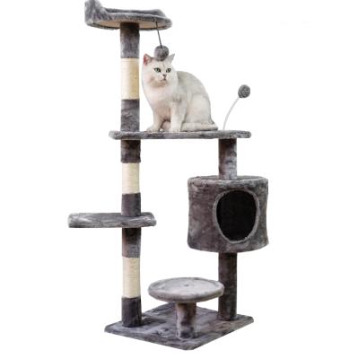 China 4FT Large Viable Wholesale Wooden Cat Tower Scratcher Treehouse for sale