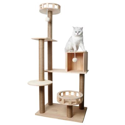 China Real Modern Style Modern Style Pine Wood Luxury Multi Level Cat Tower Furniture Cat Tower Sisal Pillar Viable Large for sale