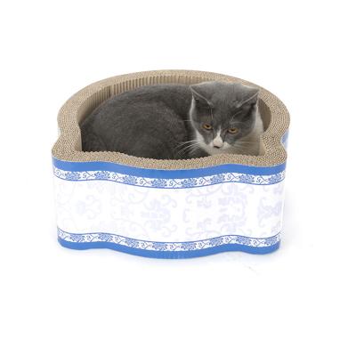 China New Sustainable Design Porcelain Pattern Cat Scratching Corrugated Board Cat Scratcher Bowl for sale