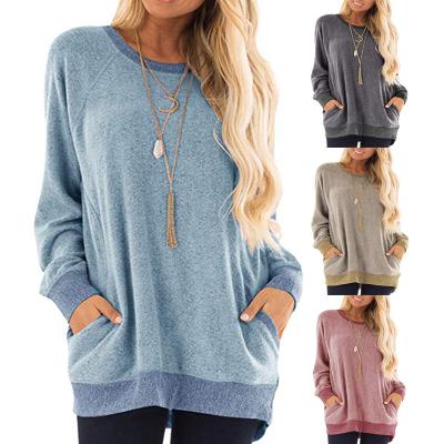 China Sustainable Autumn Solid Patchwork Drop Shoulder Hoodies Women Long Sleeve Casual Loose Sweatshirt Female for sale