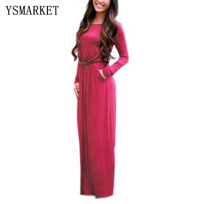 China Autumn Women Fashion Loose Maxi Dress Hot Sale Anti-Static Casual Long Sleeve Belt Long Dress E0068 for sale