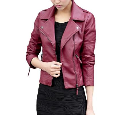 China Women Zipper Faux Leather Jackets Lady Bomber Motorcycle Outerwear Anti-Shrink Coat for sale