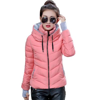 China Winter anti-shrink hooded jacket women short cotton padded women's coat autumn solid color parka stand collar for sale