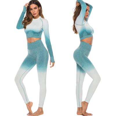 China Anti-pilling women yoga set gym crop tops sport suit women seamless sleeve fitness set and crack! crack! Butt Gaiters Workout Along for sale