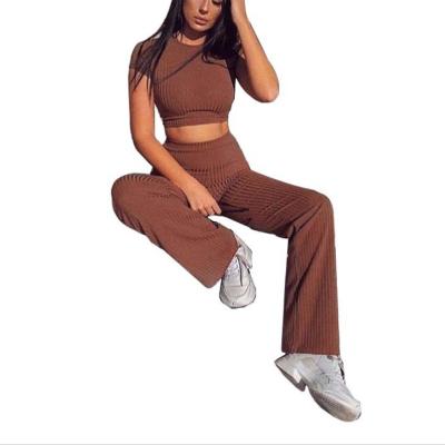 China Anti-pilling two-piece set knitted cotton pants two leg pants sets European and American high elastic wide for sale