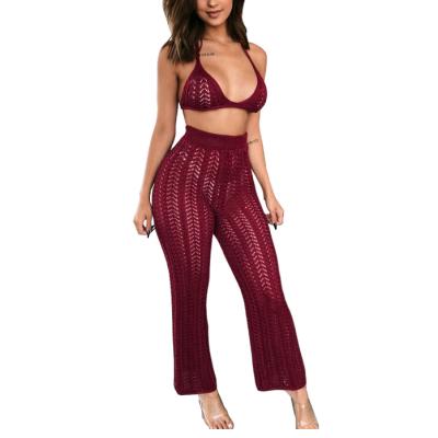 China Two Piece Set Crochet Bikini Set Anti-static Women's Clothing Wide Leg Pants Teams 2 Piece Set Clothing for sale