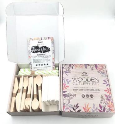 China NEWELL Eco Friendly Disposable Birch Wood Spoons Forks Knives Utensil Set Customize Disposable Wood Cutlery With Custom Box for sale