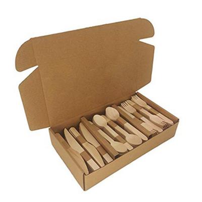 China Newell Wholesale Elegant Birch Wood Disposable Knife Fork Spoon Eco Friendly Disposable Wooden Spoon Cutlery Set With Custom Box for sale