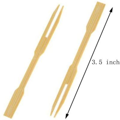 China Newell Wholesale Desserts Food Cocktail Disposable Sandwich Picks Mini Bamboo Fruit Fork 9cm For Kids for sale