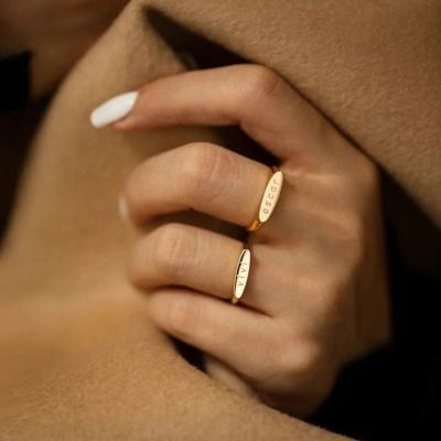 China CLASSIC Customized Personalized Name Ring Au 750 Jewelry 18K Yellow Gold Engraved Initial Name Ring Women For Gift for sale