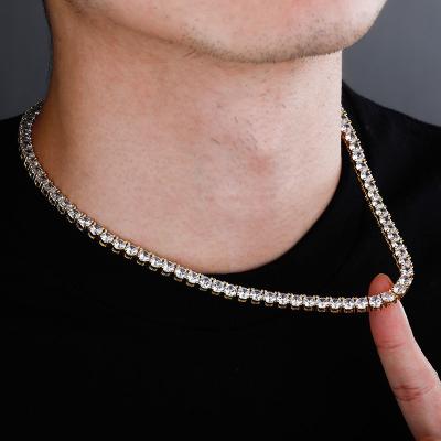 China Hiphop Hip Hop 4mm Sterling Silver Tennis Chain 925 Sterling Silver Jewelry Tennis Chain Necklaces for sale