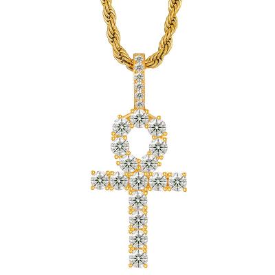 China Hip Hop Hip Hop Jewelry Iced Out Moissanite Diamond Ankh Cross Pendant 925 Silver Moissanite Ankh Cross Necklaces for sale