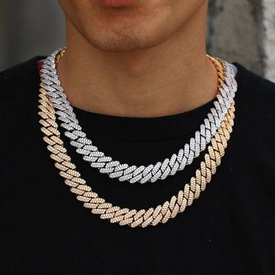 China Hip Hop Certificate High Quality 925 Silver Hip Hop Necklace Men Jewelry 14MM Moissanite Diamond Cuban Link Chain With for sale