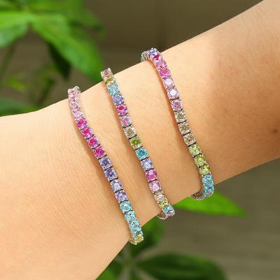 China Hot Selling Multi 925 Sterling Silver AAA Colors Hiphop Tennis Bracelet Hip Hop Rainbow CZ Tennis Chain & Bracelet for sale