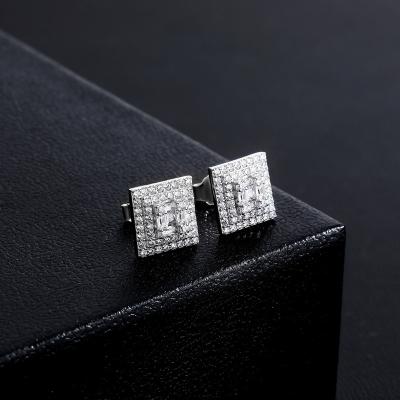 China Hiphop Fashion S925 Zircon Square Diamond Earrings Ear Stud For Women Silver Men for sale