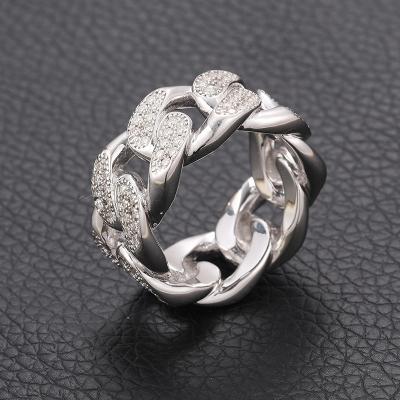 China Hip Hop Hip Hop Cuban Link Ring 925 Silver Iced Out Cuban Finger Moissanite Diamond Cuban Men's Ring for sale