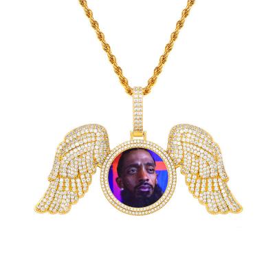 China 2020 New Hiphop Design Custom Iced Out Angel Wings Picture Pendant Iced Out Photo Frame Pendant For Gift for sale