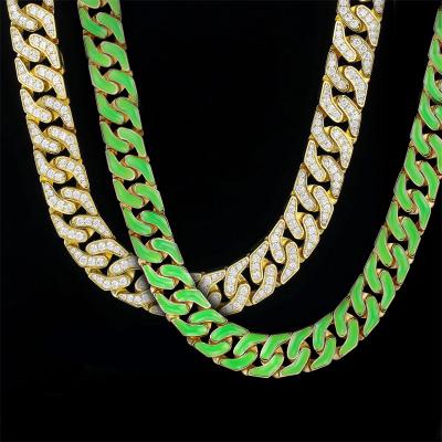 China 2021 Hip Hop Newcomer Hip Hop Glow In The Dark Cuban Link Chain 12MM Iced Out Cuban Link Necklace For Men for sale