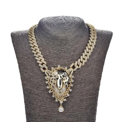 China High Quality Custom Made Hip Hop Cuban Link Chain Hip Hop Leopard Pendant With Cuban Link Necklace Set For Men for sale