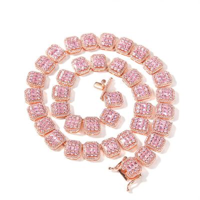 China Hiphop New Arrival Hip Women's Necklace Rose Diamond Tennis Chain Square Iced Out Tennis Necklace for sale