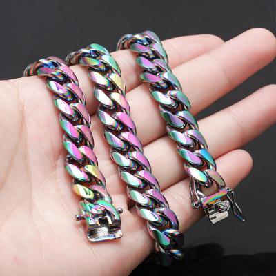 China Miami Cuban Link Hip Hop Multi Color Rainbow Cuban Link Chain Necklace 316L Stainless Steel Style Hip Hop Jewelry 2019 New for sale