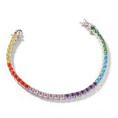 China Wholesale 3.5MM Rainbow Tennis Bracelet Brass Women Fashion Jewelry Multi Color CZ Tennis Bracelet for sale