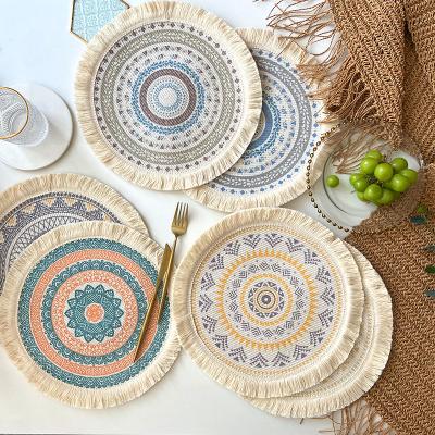 China Bohemian Style Woven Simple Luxury Bohemian Style Woven Anti-scalding Place Mat Cotton Place Mat Fabric Tassel Insulation Pot Pad Home Decoration for sale