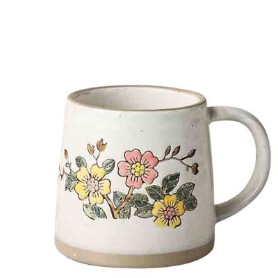 China Viable Hot Selling Office With Water Cup Stoneware Mug The Four Seasons Flower Pattern Retro Ceramic Coffee Mug for sale