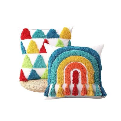 China Nordic Minimalist Insist Pillow Rainbow Tassels Pillow Cover Home Decor Plush Sofa Cushion Car Back Bedside Bay Window Cushion for sale