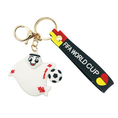 China Qatar 2022 mundial rubber key chain for football fans gift men mascot cartoon rubber cute key chain accessories pendant key chain jewelry for sale