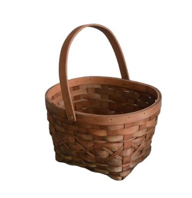 China Wholesale Eco-friendly Europe Natural Wood Chip Woven Basket With Wood Woven Wicker Storage Basket With Handle for sale