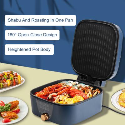 China Family BBQ New Arrival Electric Multi Cooker Foldable Double Dish For Roast BBQ Pot Electric Multi Pot Stew Cooking Stir-Fry Hot Cooker for sale