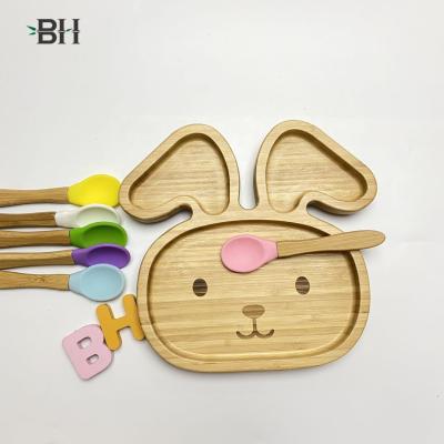 China Eco-Friendly Eco-Friendly Baby Rabbit Feeding Shape Reusable Infant Bamboo Dishes With Suction Base for sale