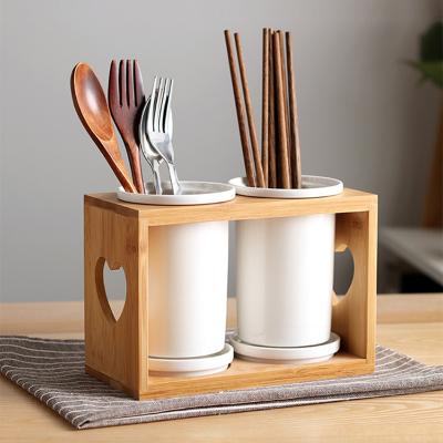 China Sustainable Eco-Friehdly Bamboo Utensils Holder Ceramic Chopsticks Storage for sale