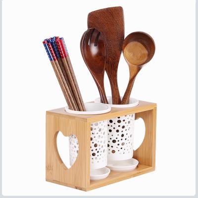 China 2019 Hot Selling Sustainable Ceramic Storage Rack Chopsticks With Bamboo Rack for sale