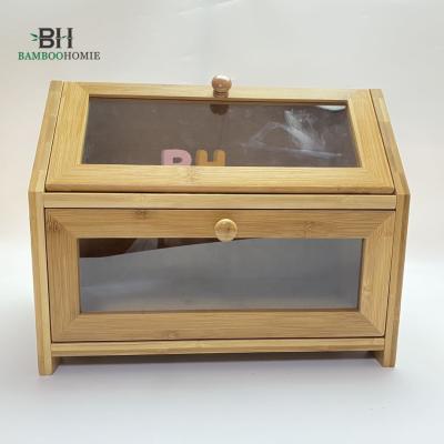 China Freshness Keeping Bamboo Double Layers Bread Box Food Storage For Kitchen for sale