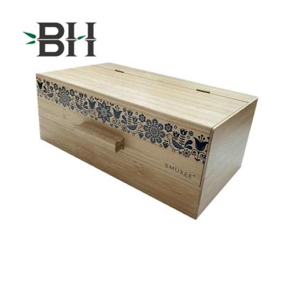 China Biodegradable Flip Top Bamboo Bread Box Home Kitchen Restaurant Storage Wholesale Freshness Preservation for sale