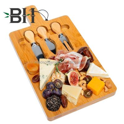 China Sustainable Bamboo Knife Set Cheese and Charcuterie Board Set with Magnetic Cutlery Storage | Cheese serving platter for sale