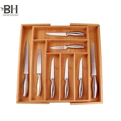 China Wholesale Viable Bamboo Expandable Drawer Storage Adjustable Flatware Tray Organizer for sale