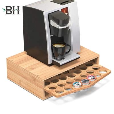 China Sustainable 35 Capacity Bamboo Coffee Pod Holder Storage Organizer with Drawer for Keurig K-Cup Pods for sale