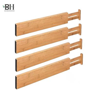 China Sustainable Bamboo Kitchen Drawer Dividers Pack Of 4 Expandable Drawer Organizers Adjustable Drawer Organization Dividers for sale