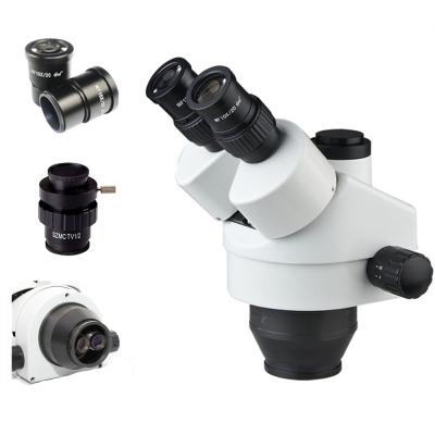 China 7X-45X Trinocular Stereo Zoom Microscope Head with One Pair 10X Eyepieces Trinocular Head+0.5X Adapter and 0.5X TVC Adapter 7045 for sale