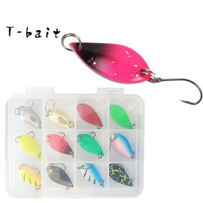 China Metal T-Bait 12PC/Box 2nd Spoon Spangle Fishing Lure Set Single Spinner Metal Hook 2.5g3.5g5g Hard Bait Trout Bass Pike Ice Fishing for sale