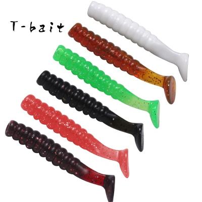 China Plastic Plant 4cm/5.5cm T-Bait T Tail Plastic Soft Fishing Artificial Groundbait Bass Pesca Tackle PVC Lure Silicone Worm for sale